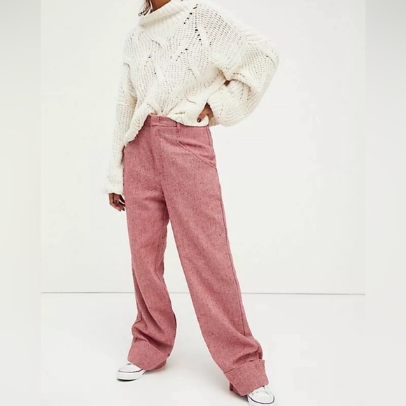 Free People Pants - Free People Tweed Pants Selina Red Cuffs Size 6